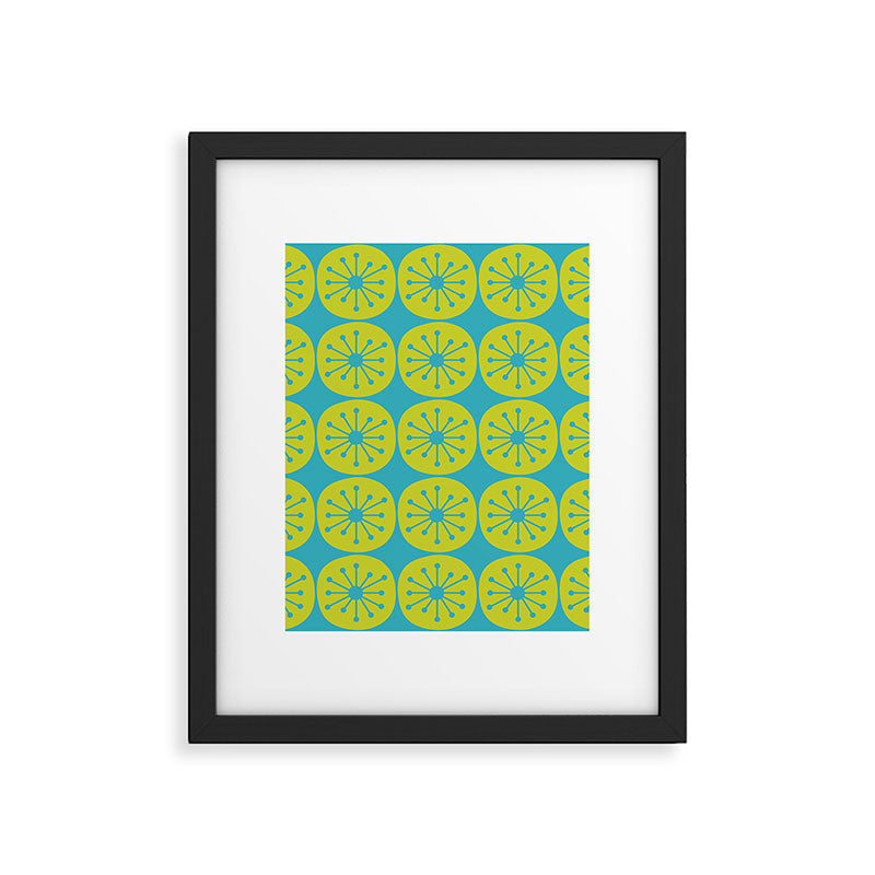 Mid Century Modern Atomic Dots Retro Pattern Lime Turquoise Framed Art Print Gallery Image 6