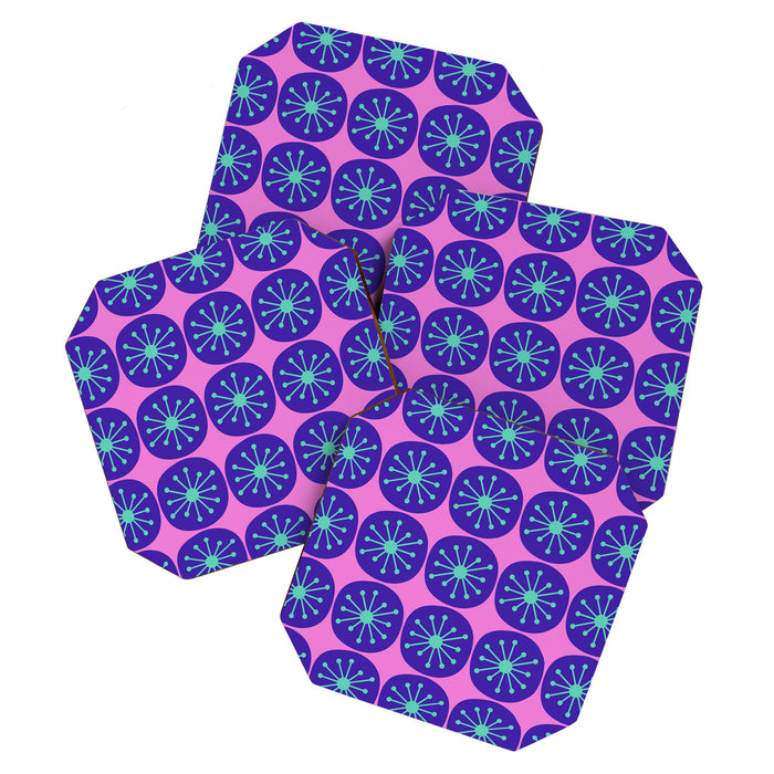 Mid Century Modern Atomic Dots Retro Pattern Purple Pink Coaster Gallery Image 1