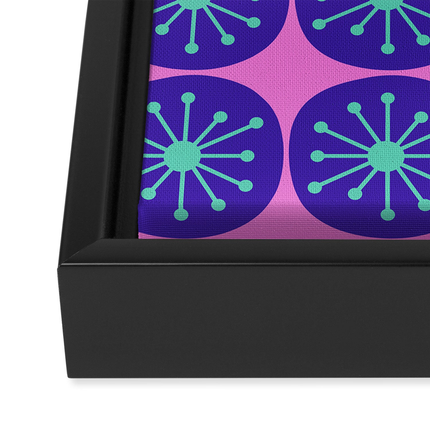 Mid Century Modern Atomic Dots Retro Pattern Purple Pink Framed Canvas Print Gallery Image 3
