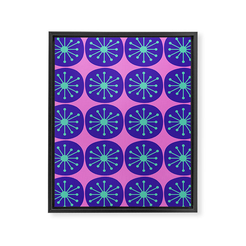 Mid Century Modern Atomic Dots Retro Pattern Purple Pink Framed Canvas Print Gallery Image 8