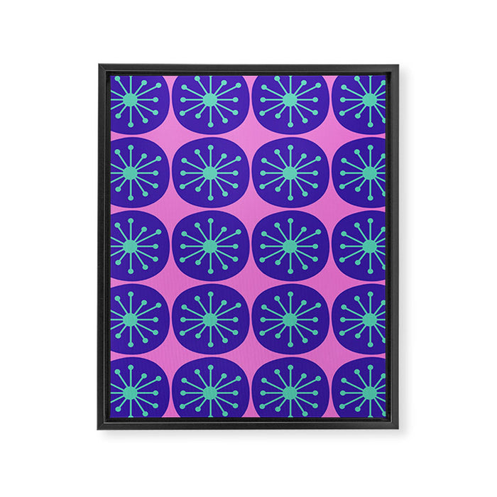 Mid Century Modern Atomic Dots Retro Pattern Purple Pink Framed Canvas Print Gallery Image 1