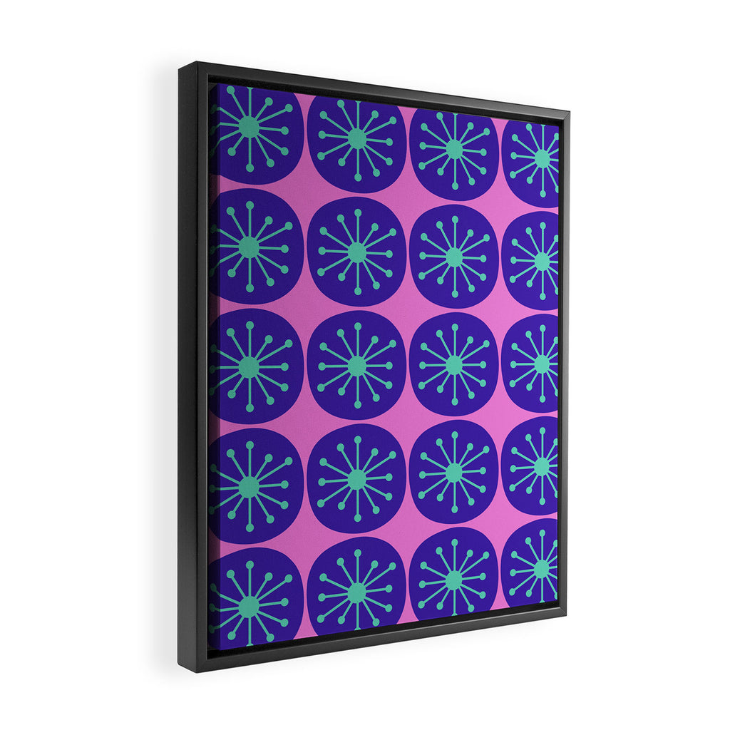 Mid Century Modern Atomic Dots Retro Pattern Purple Pink Framed Canvas Print Gallery Image 2
