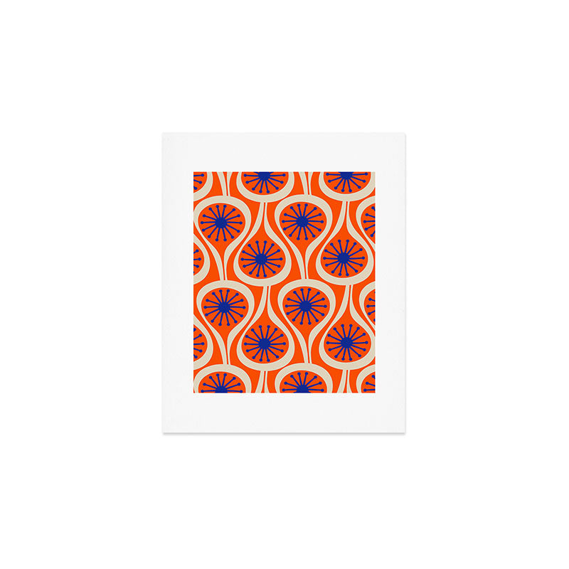 Mid Century Modern Atomic Drops Bright Retro Orange Blue Beige Pattern Art Print Gallery Image 1