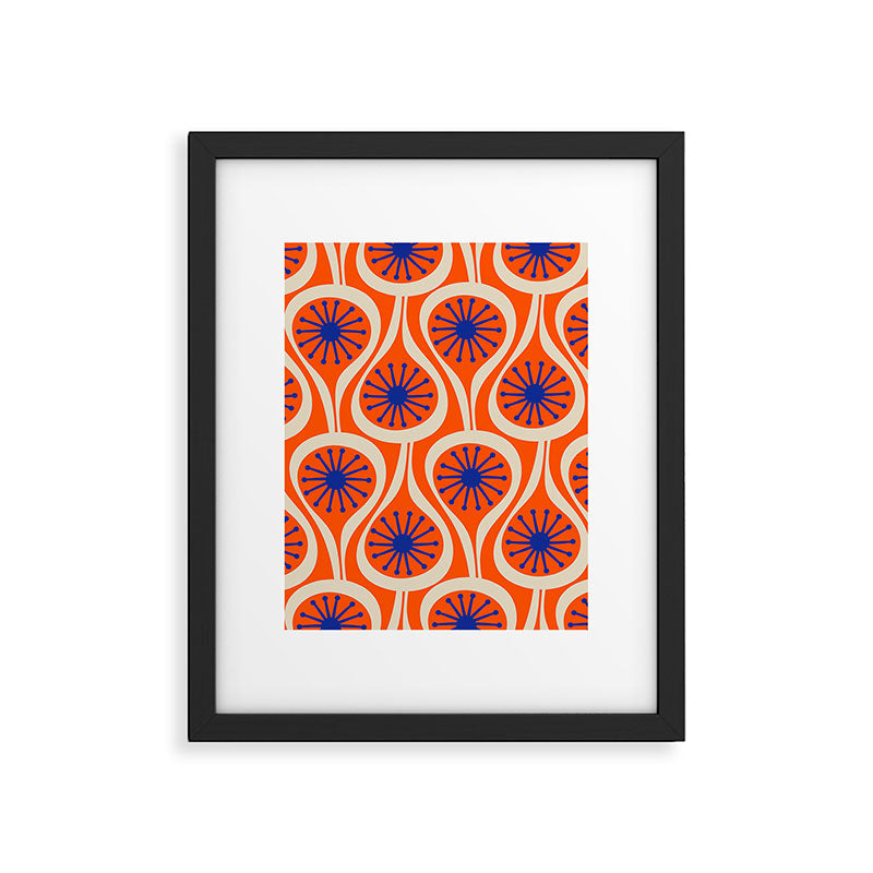 Mid Century Modern Atomic Drops Bright Retro Orange Blue Beige Pattern Framed Art Print Gallery Image 6