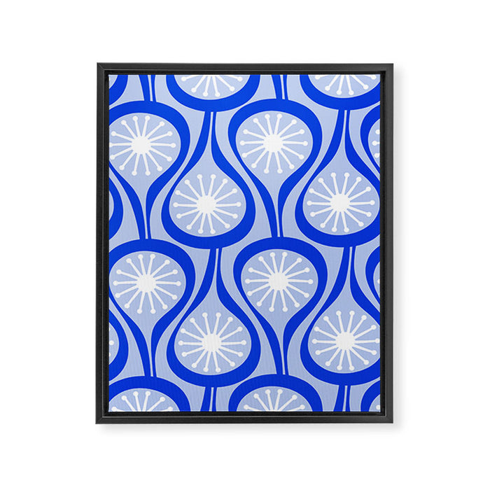 Mid Century Modern Atomic Drops Light Blue Royal Blue Framed Canvas Print Gallery Image 1