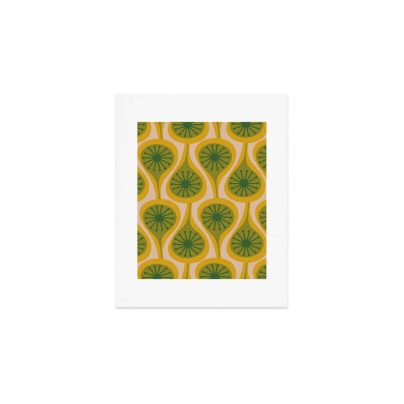 Mid Century Modern Atomic Drops Pattern Green Mustard Art Print Gallery Image 1