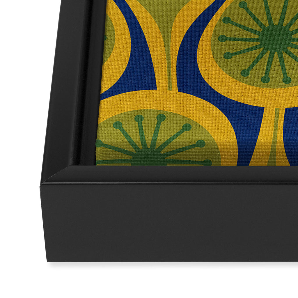 Mid Century Modern Atomic Drops Pattern Green Mustard Blue Framed Canvas Print Gallery Image 3