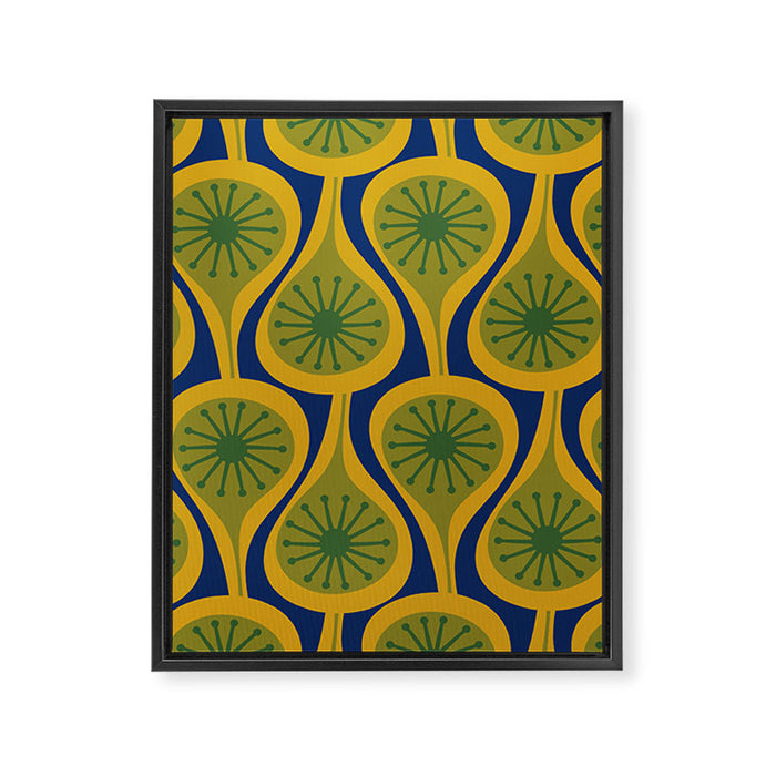 Mid Century Modern Atomic Drops Pattern Green Mustard Blue Framed Canvas Print Gallery Image 1