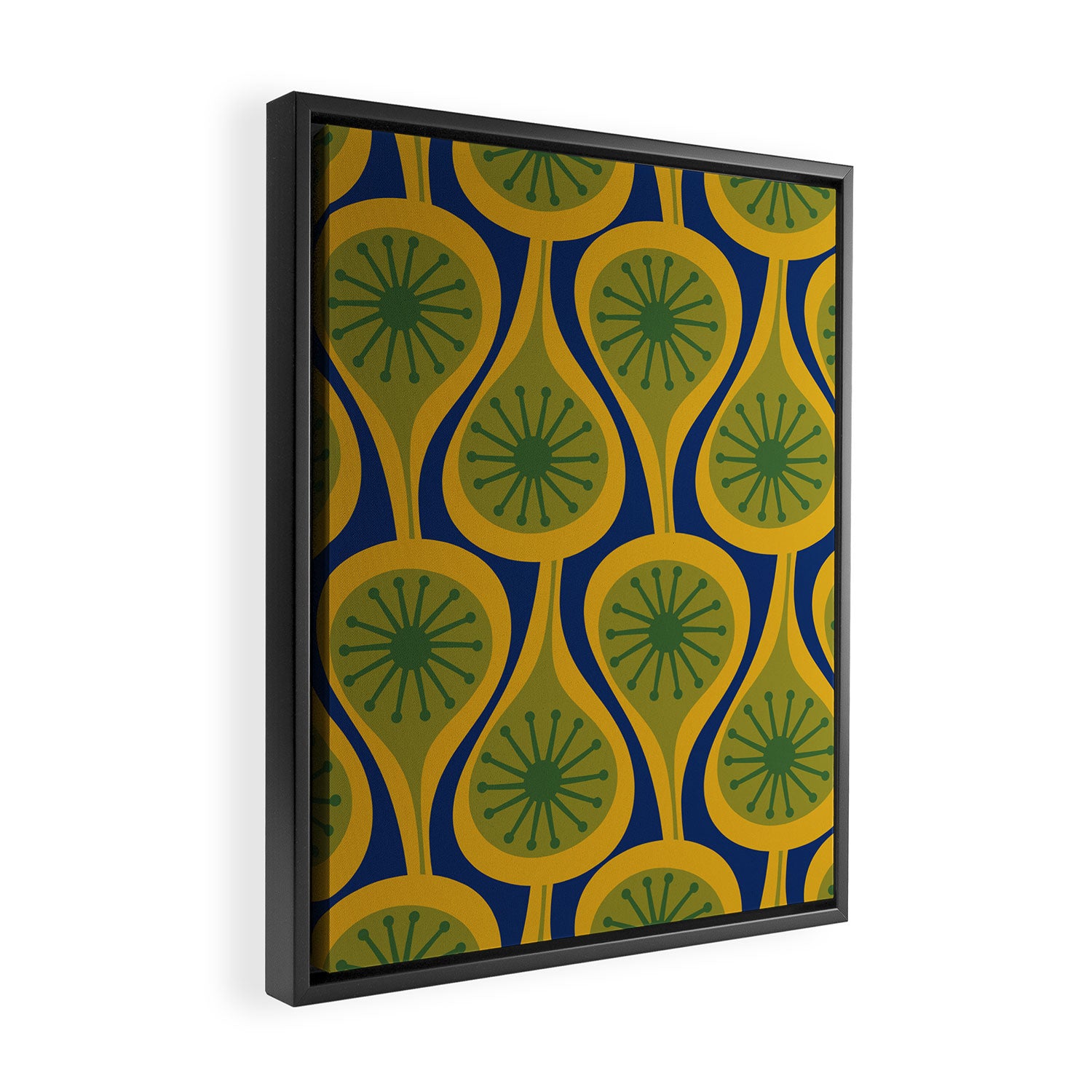 Mid Century Modern Atomic Drops Pattern Green Mustard Blue Framed Canvas Print Gallery Image 2