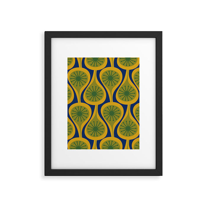 Mid Century Modern Atomic Drops Pattern Green Mustard Blue Framed Art Print Gallery Image 1
