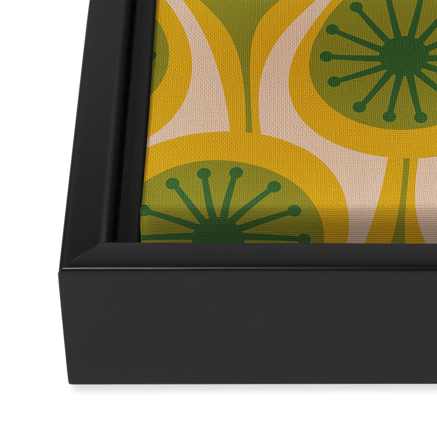 Mid Century Modern Atomic Drops Pattern Green Mustard Framed Canvas Print Gallery Image 3