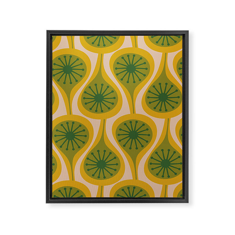 Mid Century Modern Atomic Drops Pattern Green Mustard Framed Canvas Print Gallery Image 8