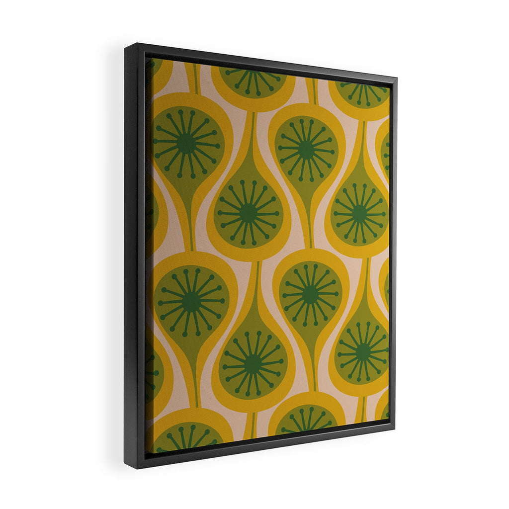 Mid Century Modern Atomic Drops Pattern Green Mustard Framed Canvas Print Gallery Image 2