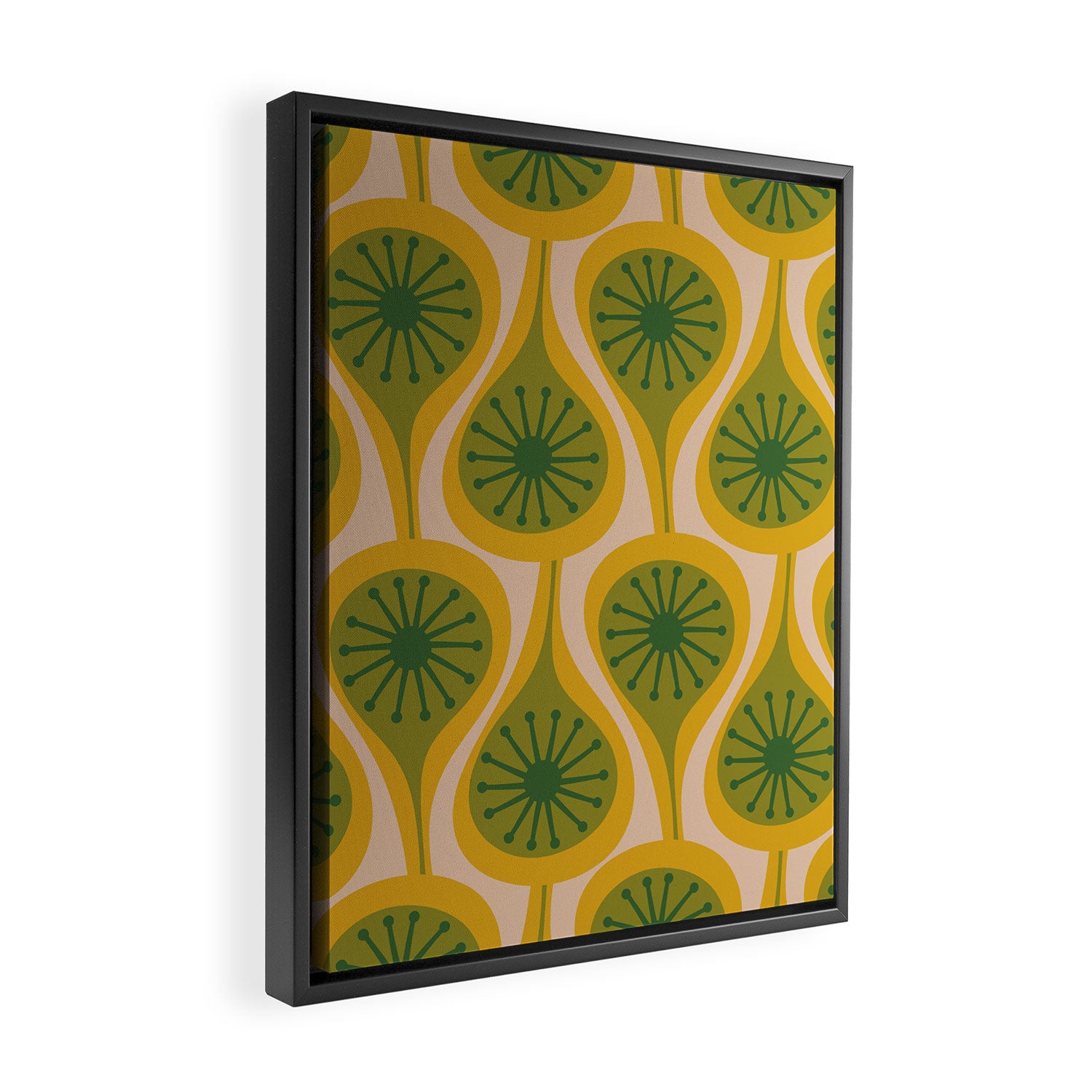 Mid Century Modern Atomic Drops Pattern Green Mustard Framed Canvas Print Gallery Image 2