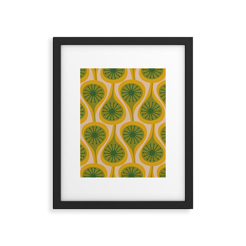 Mid Century Modern Atomic Drops Pattern Green Mustard Framed Art Print Gallery Image 6
