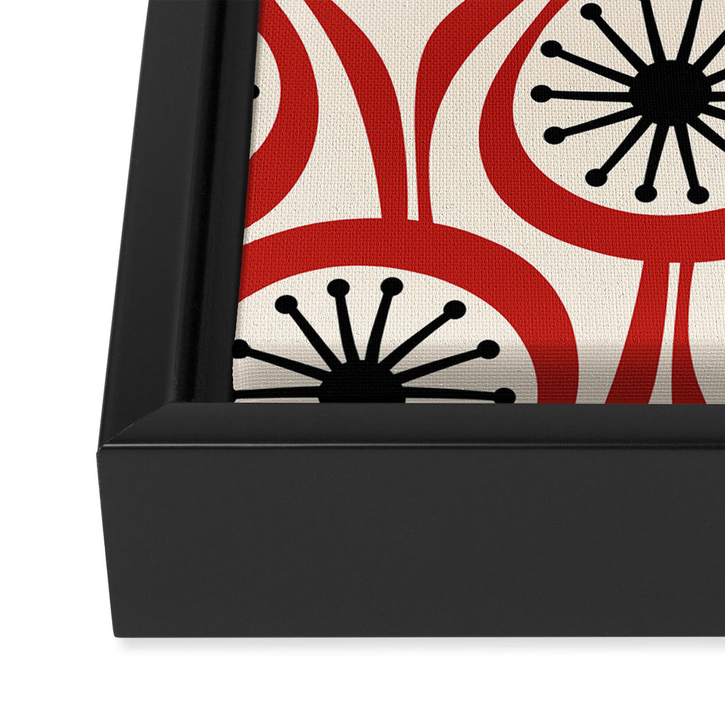 Mid Century Modern Atomic Drops Pattern in Red Black Cream Framed Canvas Print Gallery Image 3