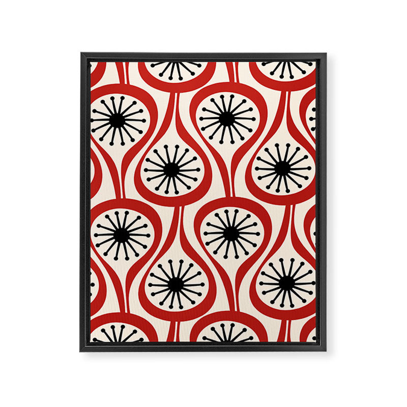 Mid Century Modern Atomic Drops Pattern in Red Black Cream Framed Canvas Print Gallery Image 8