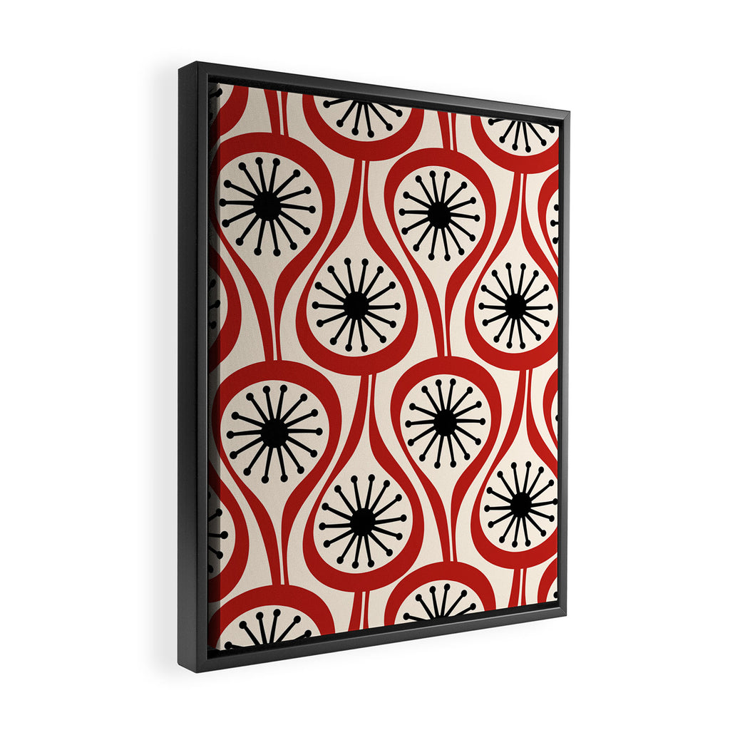 Mid Century Modern Atomic Drops Pattern in Red Black Cream Framed Canvas Print Gallery Image 2