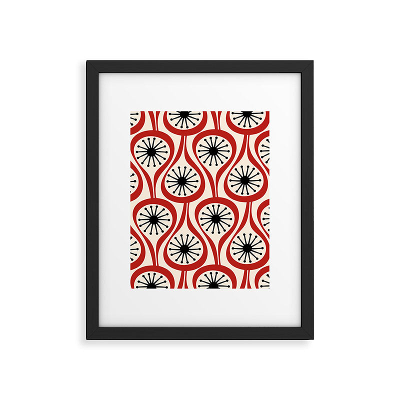 Mid Century Modern Atomic Drops Pattern in Red Black Cream Framed Art Print Gallery Image 6