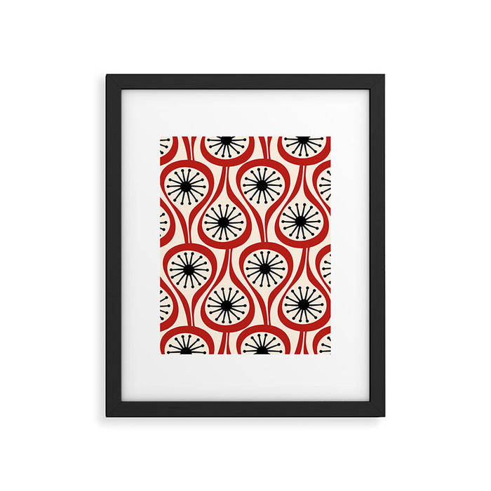 Mid Century Modern Atomic Drops Pattern in Red Black Cream Framed Art Print Gallery Image 1