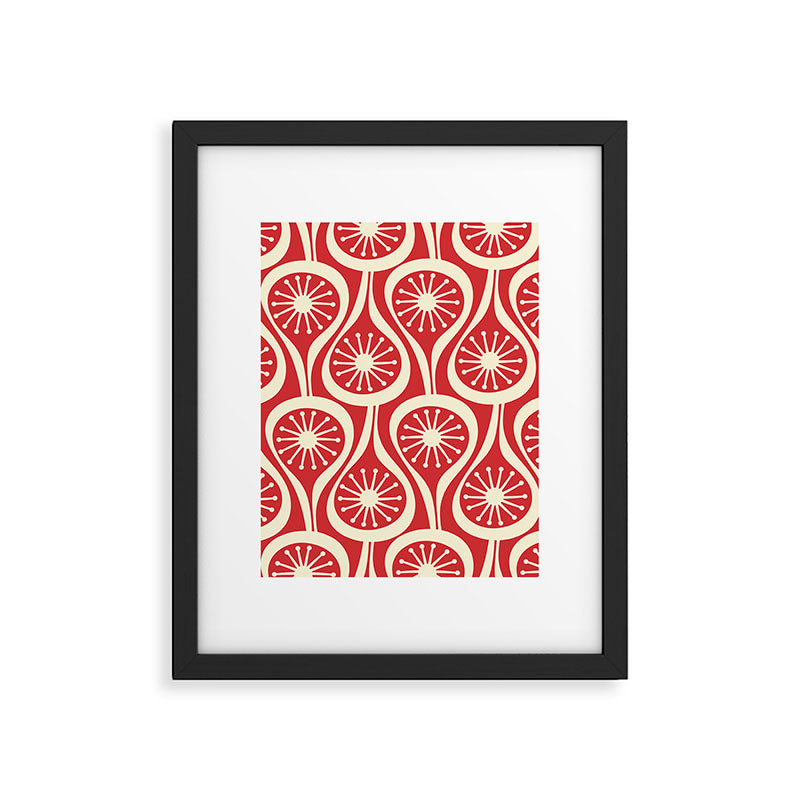 Mid Century Modern Atomic Drops Pattern in Retro Christmas Red and Cream Framed Art Print Gallery Image 6