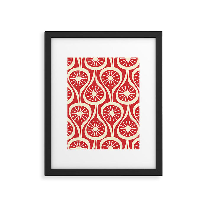 Mid Century Modern Atomic Drops Pattern in Retro Christmas Red and Cream Framed Art Print Gallery Image 1