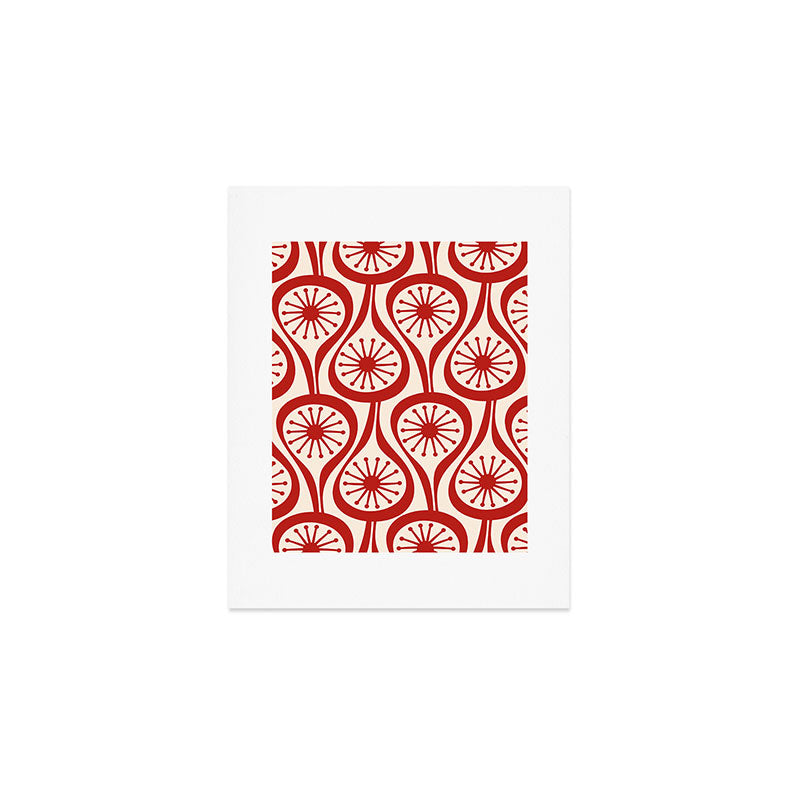 Mid Century Modern Atomic Drops Pattern Red and Cream Art Print Gallery Image 1