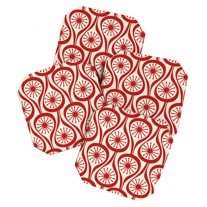 Mid Century Modern Atomic Drops Pattern Red and Cream Coaster Gallery Image 1