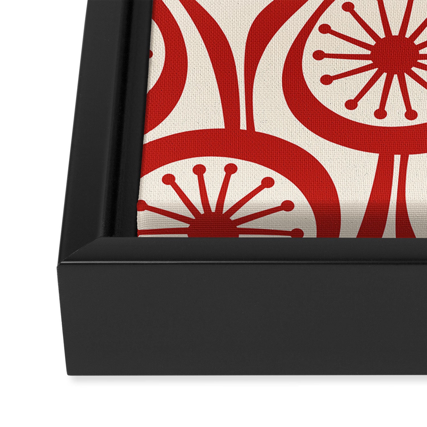 Mid Century Modern Atomic Drops Pattern Red and Cream Framed Canvas Print Gallery Image 3
