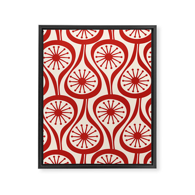 Mid Century Modern Atomic Drops Pattern Red and Cream Framed Canvas Print Gallery Image 8