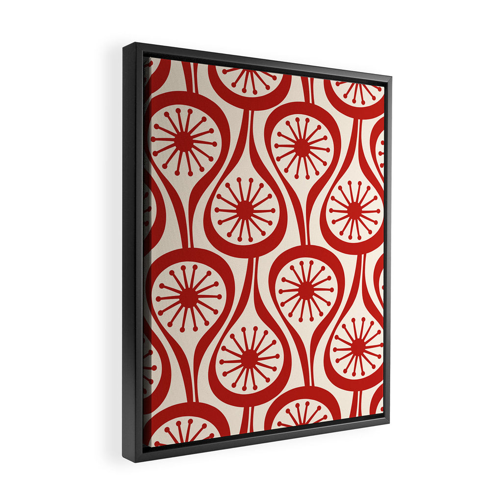 Mid Century Modern Atomic Drops Pattern Red and Cream Framed Canvas Print Gallery Image 2