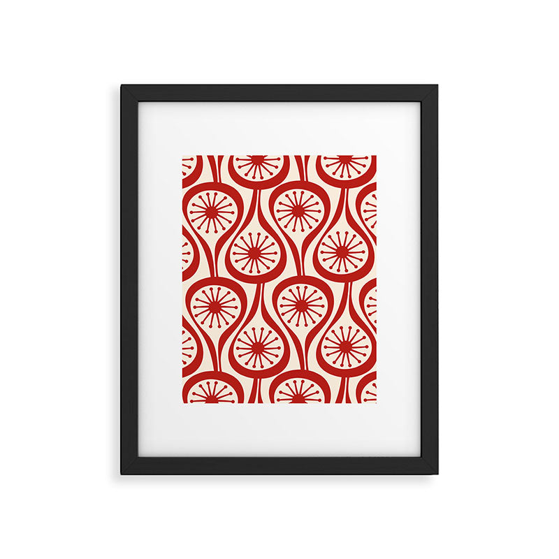 Mid Century Modern Atomic Drops Pattern Red and Cream Framed Art Print Gallery Image 6