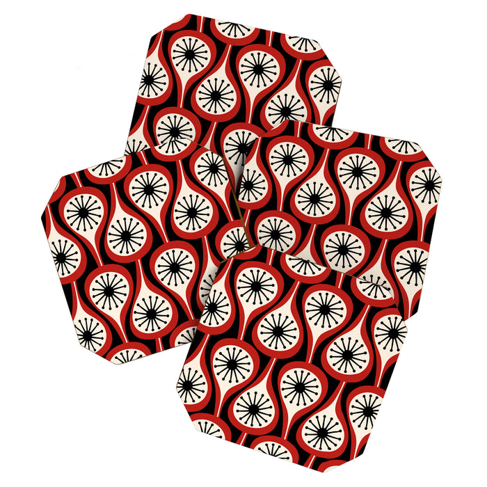 Mid Century Modern Atomic Drops Pattern Red Black Cream Coaster Gallery Image 1