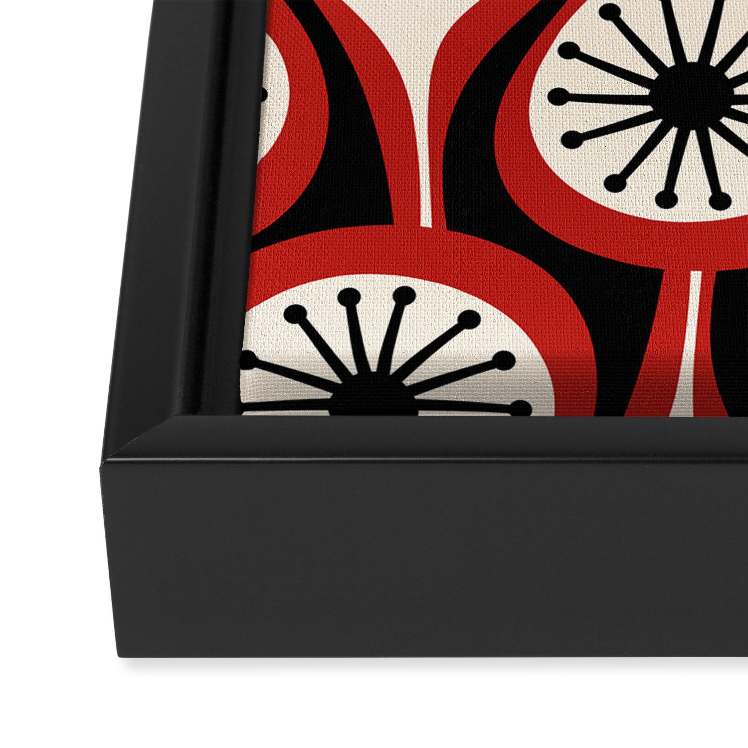 Mid Century Modern Atomic Drops Pattern Red Black Cream Framed Canvas Print Gallery Image 3