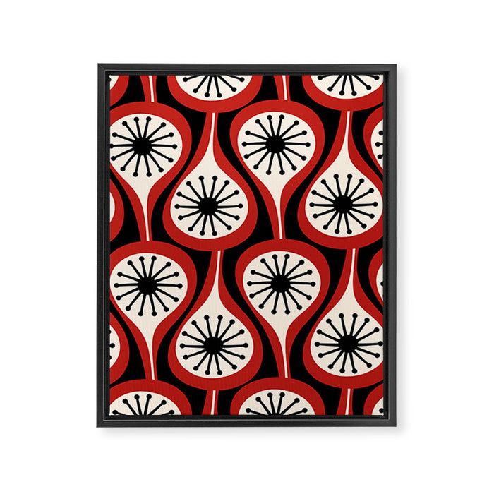 Mid Century Modern Atomic Drops Pattern Red Black Cream Framed Canvas Print Gallery Image 1