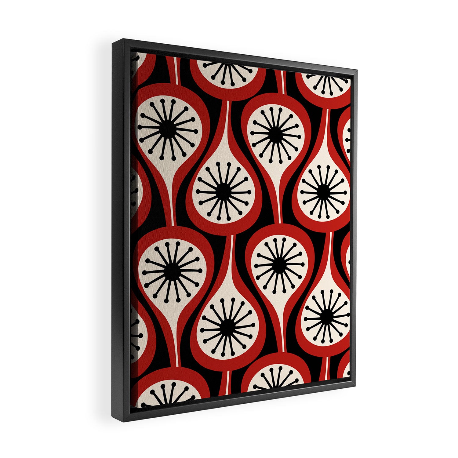 Mid Century Modern Atomic Drops Pattern Red Black Cream Framed Canvas Print Gallery Image 2