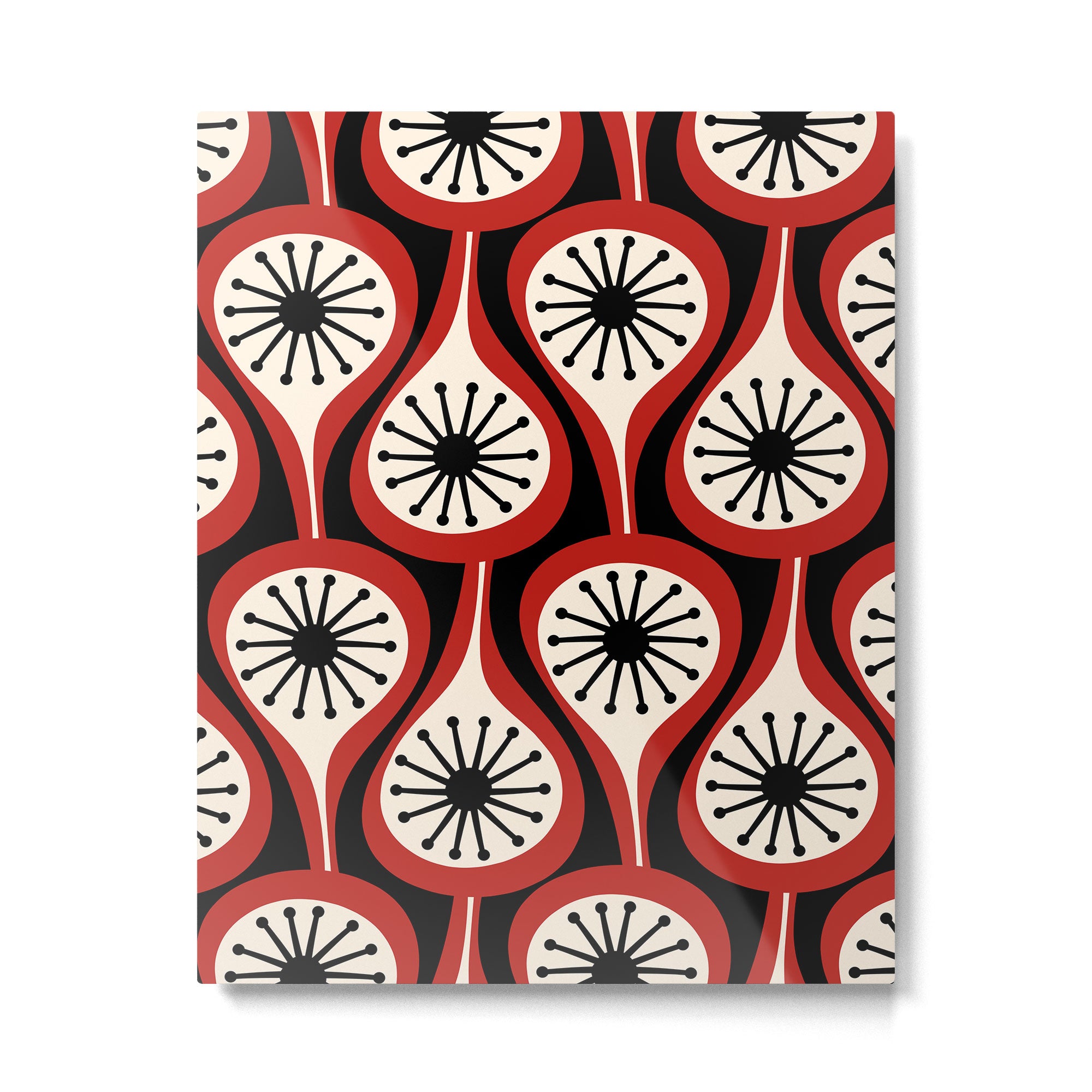 Mid Century Modern Atomic Drops Pattern Red Black Cream Metal Print Gallery Image 6