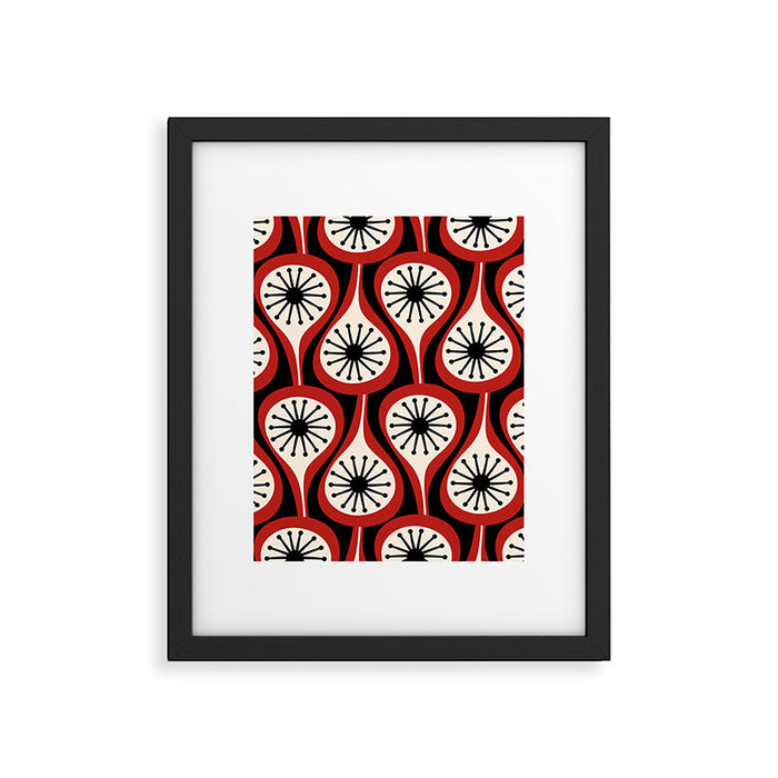 Mid Century Modern Atomic Drops Pattern Red Black Cream Framed Art Print Gallery Image 1