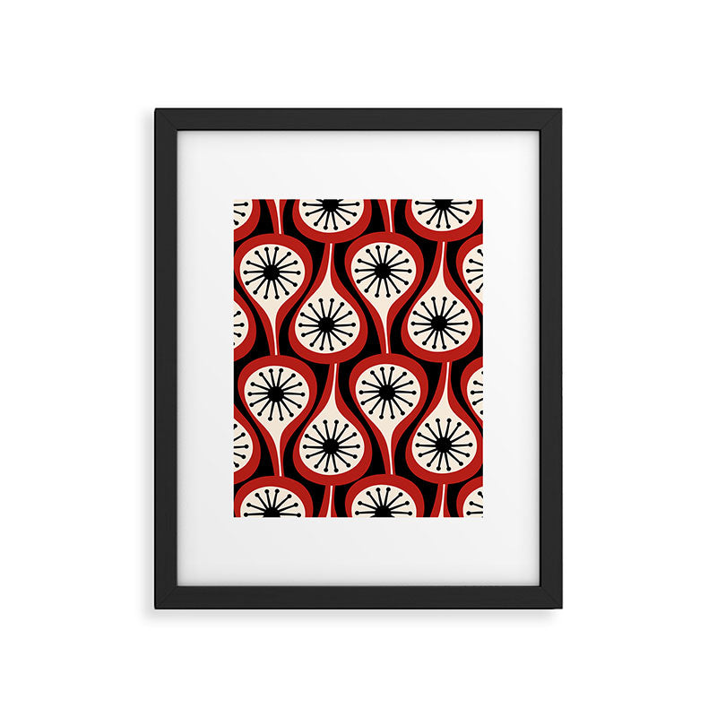 Mid Century Modern Atomic Drops Pattern Red Black Cream Framed Art Print Gallery Image 6