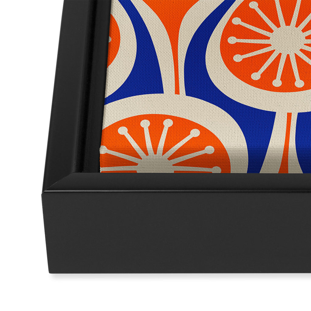 Mid Century Modern Atomic Drops Retro Pattern Bright Blue Orange Beige Framed Canvas Print Gallery Image 3