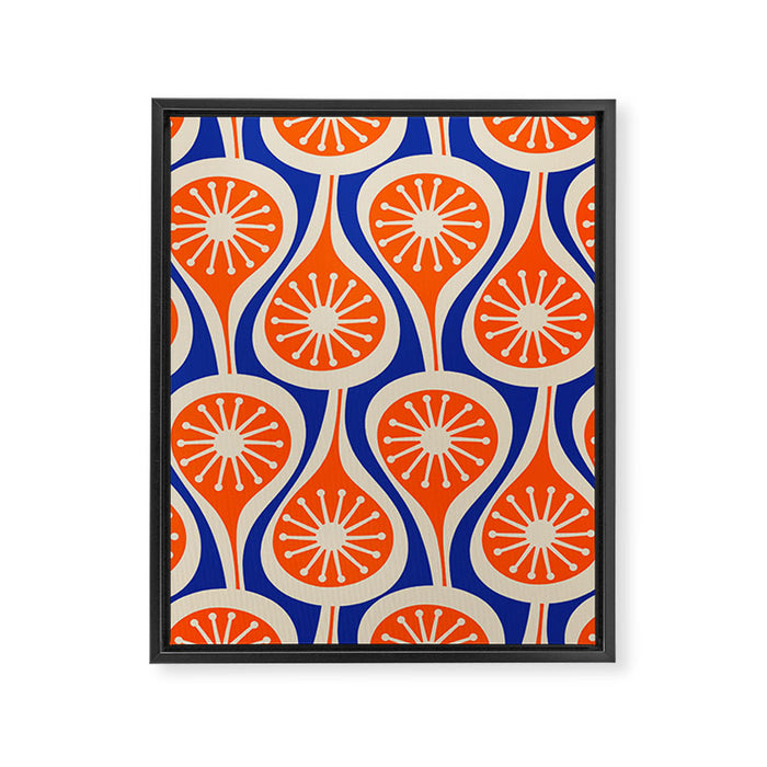 Mid Century Modern Atomic Drops Retro Pattern Bright Blue Orange Beige Framed Canvas Print Gallery Image 1
