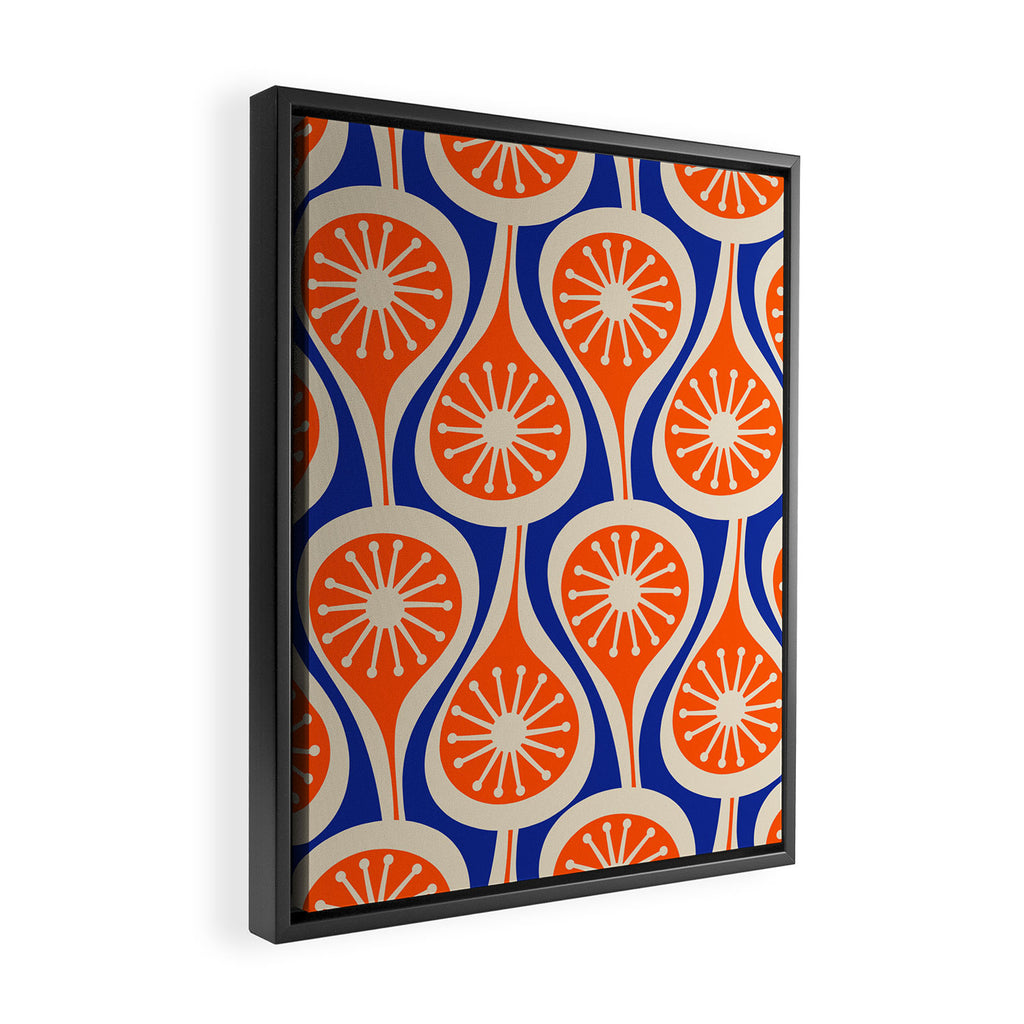 Mid Century Modern Atomic Drops Retro Pattern Bright Blue Orange Beige Framed Canvas Print Gallery Image 2