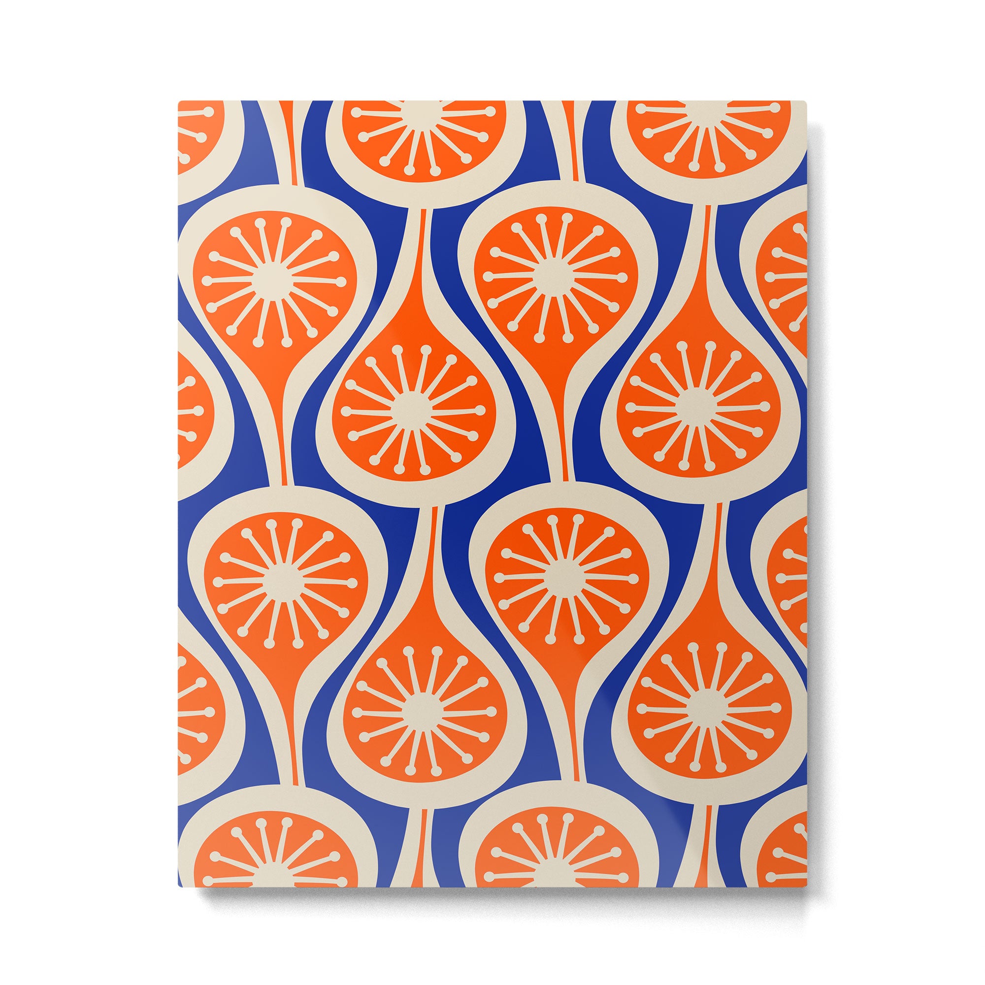 Mid Century Modern Atomic Drops Retro Pattern Bright Blue Orange Beige Metal Print Gallery Image 6