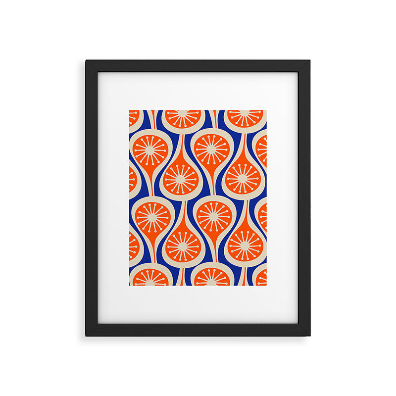 Mid Century Modern Atomic Drops Retro Pattern Bright Blue Orange Beige Framed Art Print Gallery Image 6