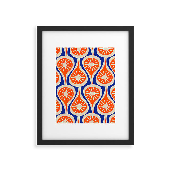 Mid Century Modern Atomic Drops Retro Pattern Bright Blue Orange Beige Framed Art Print Gallery Image 1