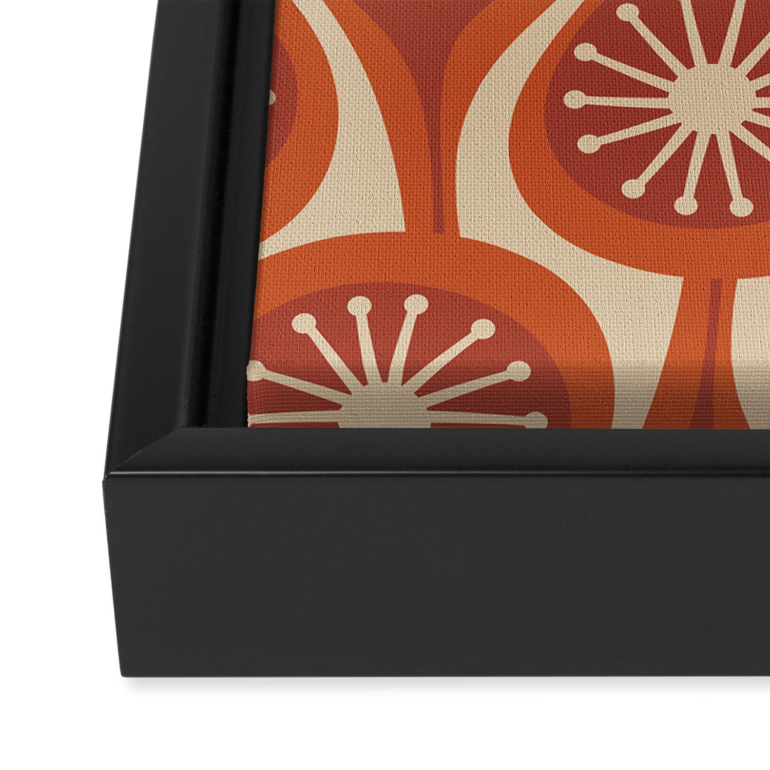 Mid Century Modern Atomic Drops Retro Pattern in Midcentury Burnt Orange and Beige Framed Canvas Print Gallery Image 3