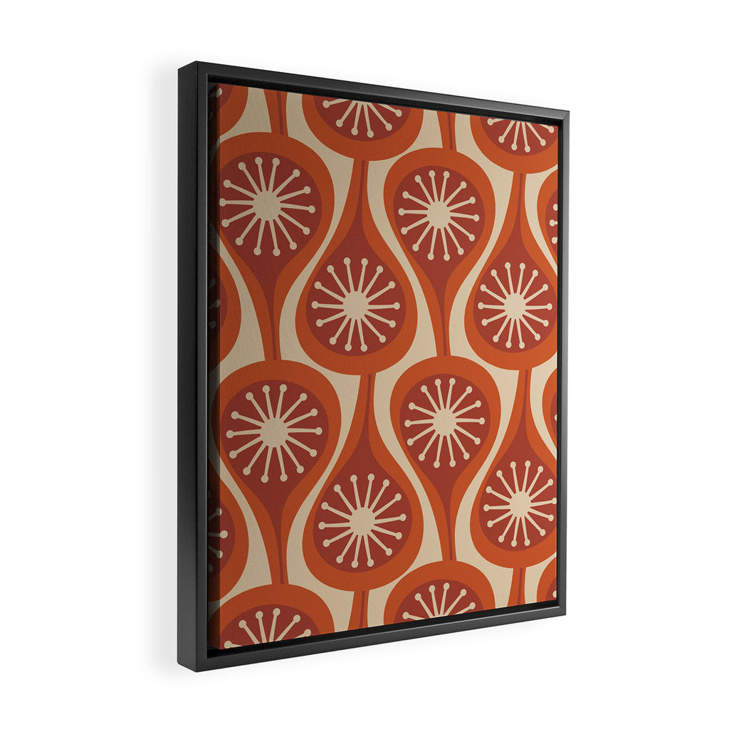 Mid Century Modern Atomic Drops Retro Pattern in Midcentury Burnt Orange and Beige Framed Canvas Print Gallery Image 2