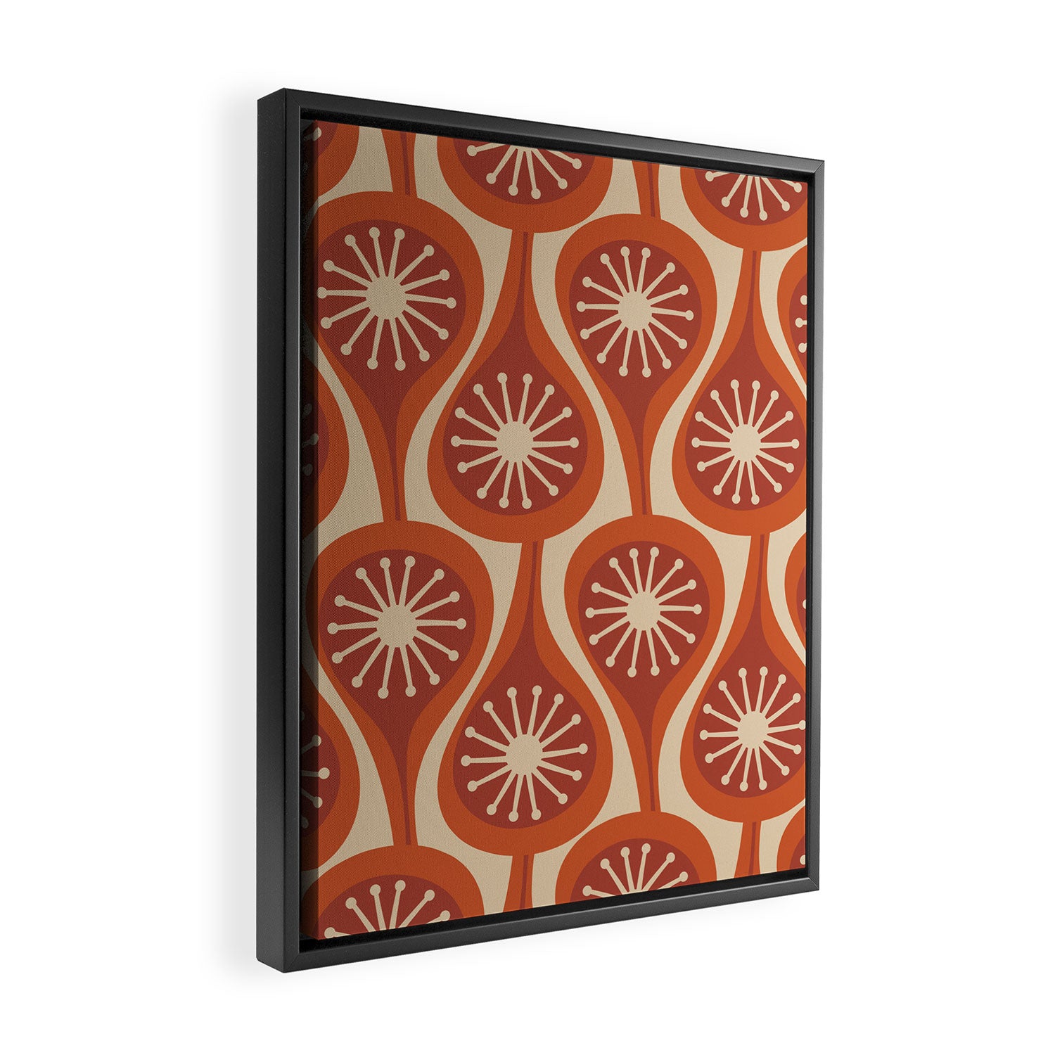 Mid Century Modern Atomic Drops Retro Pattern in Midcentury Burnt Orange and Beige Framed Canvas Print Gallery Image 2