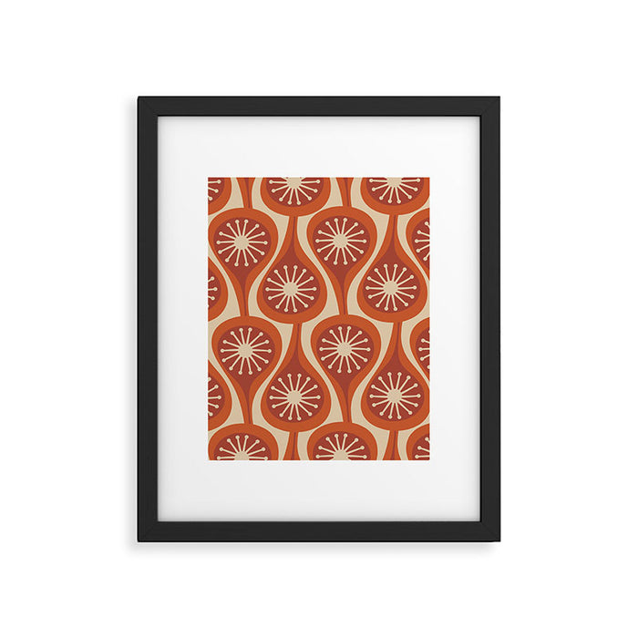Mid Century Modern Atomic Drops Retro Pattern in Midcentury Burnt Orange and Beige Framed Art Print Gallery Image 1