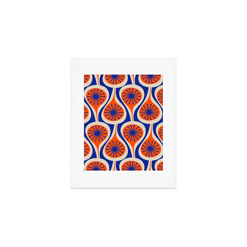 Mid Century Modern Atomic Drops Retro Pattern in Orange and Bright Blue Art Print Gallery Image 1